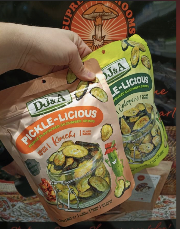 DJ&A Pickle-licious cucumber crisps in Kimchi and Jalapeno
